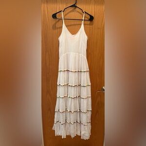 Catherine Malandrino White Tiered Dress with Colorful Trim